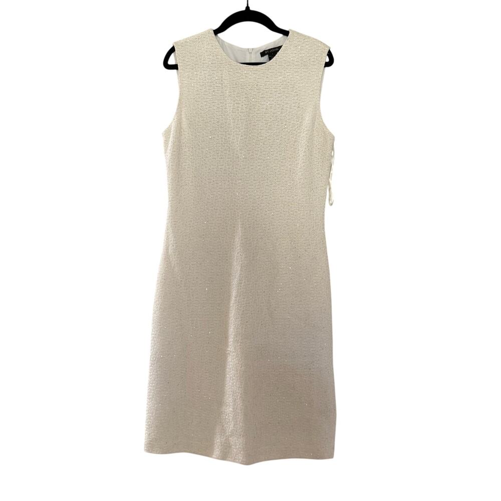 St John Sleeveless Sparkly White Tweed Shift Style Short Formal Dress sz 4